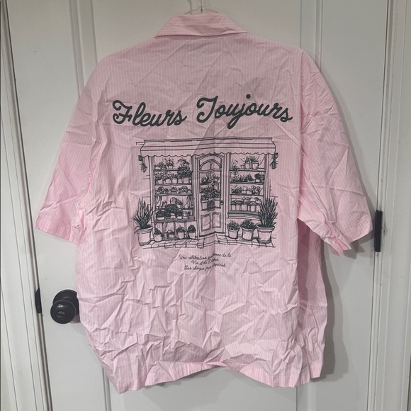 *NEW* ZARA PINK STRIPED FLEUR TOUJOURS BUTTON DOWN SHIRT XL - Picture 7 of 8